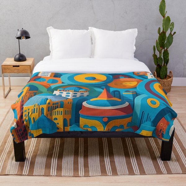 Item preview, Abstract pattern of city images on blue designed and sold by Gary Gable.