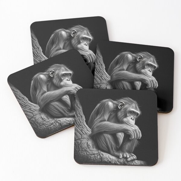 Item preview, Black and white chimpanzee pencil drawing designed and sold by Pencil-Art.