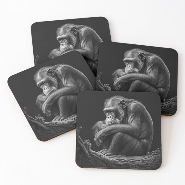 Item preview, Black and white chimpanzee pencil drawing designed and sold by Pencil-Art.