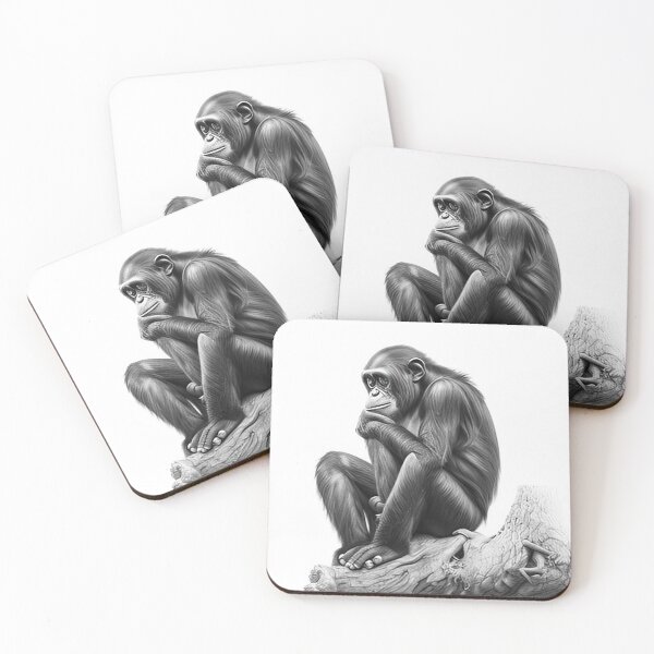 Item preview, Black and white chimpanzee pencil drawing designed and sold by Pencil-Art.