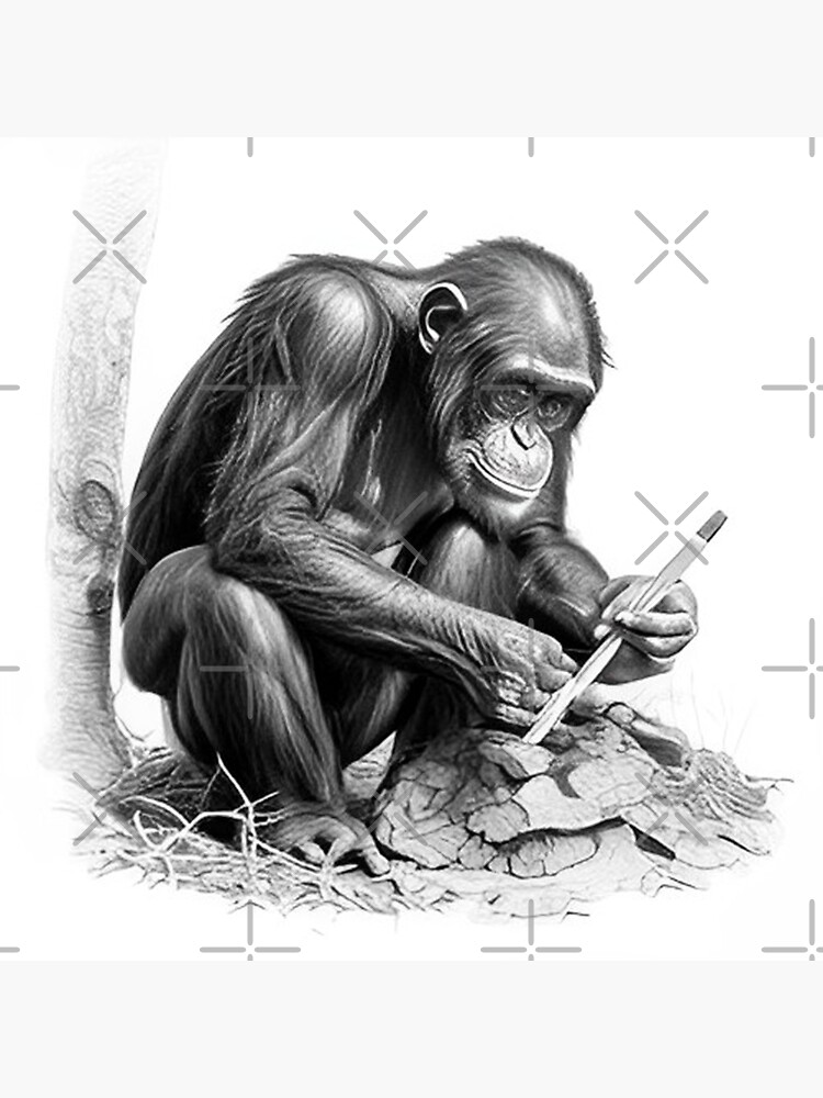 Original popular chimpanzee wildlife charcoal drawing