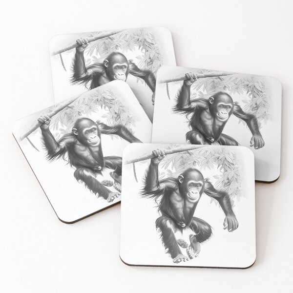 Item preview, Black and white chimpanzee pencil drawing designed and sold by Pencil-Art.
