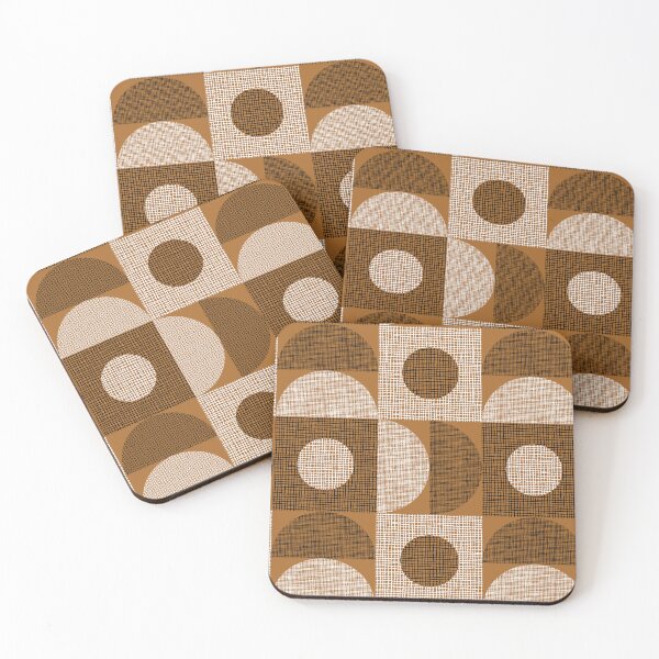 Item preview, Retro Texture Geometric Squares And Circles Pattern No.6 Golden Brown, Black And White designed and sold by QuestingPixel.