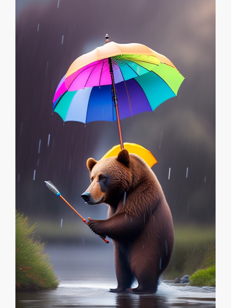 Curious Bear in the Rain | Magnet