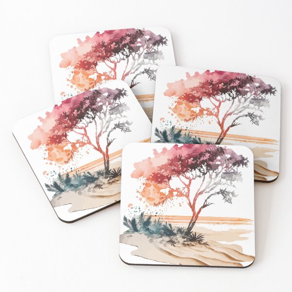 Item preview, A Lone Tree of the Beach Watercolor in Sunset Colors - Boho Chic designed and sold by GVRDesign.
