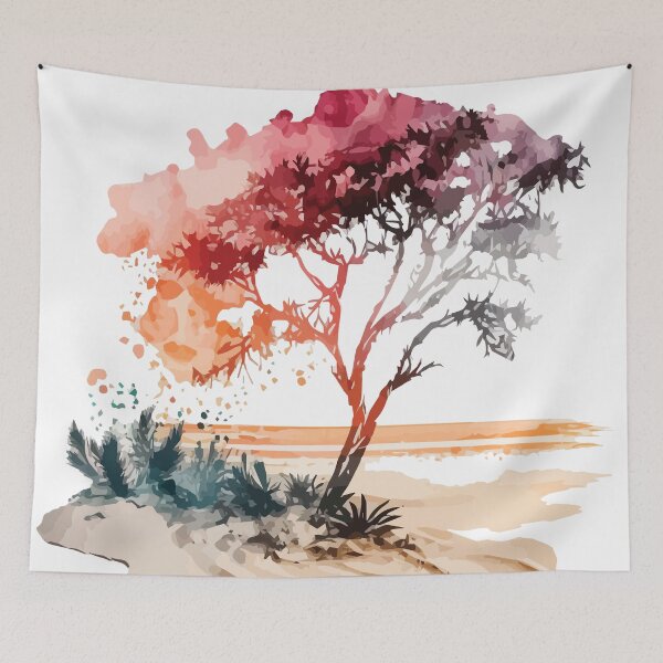 Item preview, A Lone Tree of the Beach Watercolor in Sunset Colors - Boho Chic designed and sold by GVRDesign.