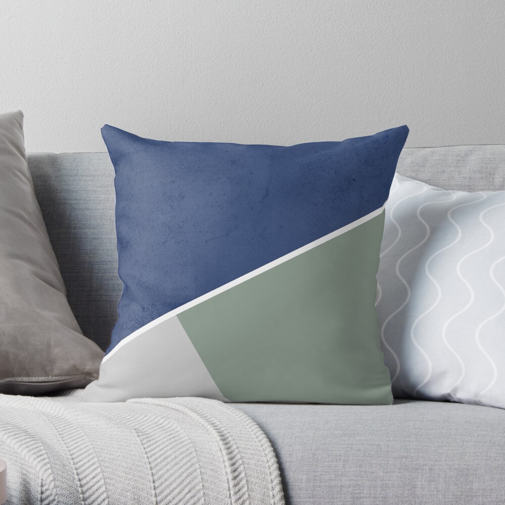 Navy sage gray white geometric pattern Throw Pillow
