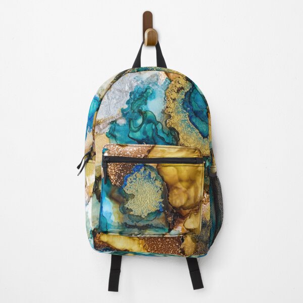 Item preview, Alcohol ink painting in blues, browns, and metallic gold designed and sold by Michelle Pakron.