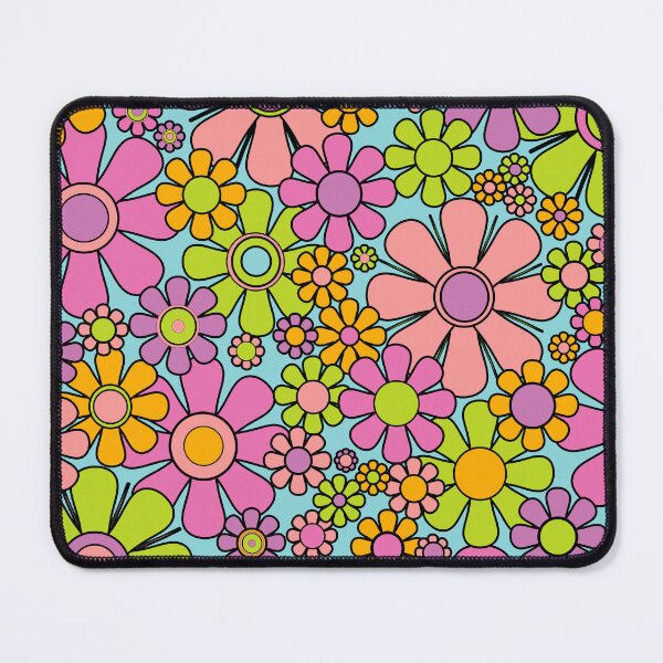 Item preview, Retro Garden Flowers 60s 70s Colorful Floral Pattern Bright Lime Green Purple Orange Sky Blue designed and sold by kierkegaard.