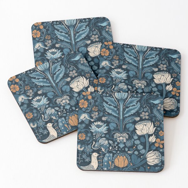 Item preview, Hungarian Folktale Blooms: A Blue and White Floral Design with a White Bird designed and sold by EmeraldeaArt.