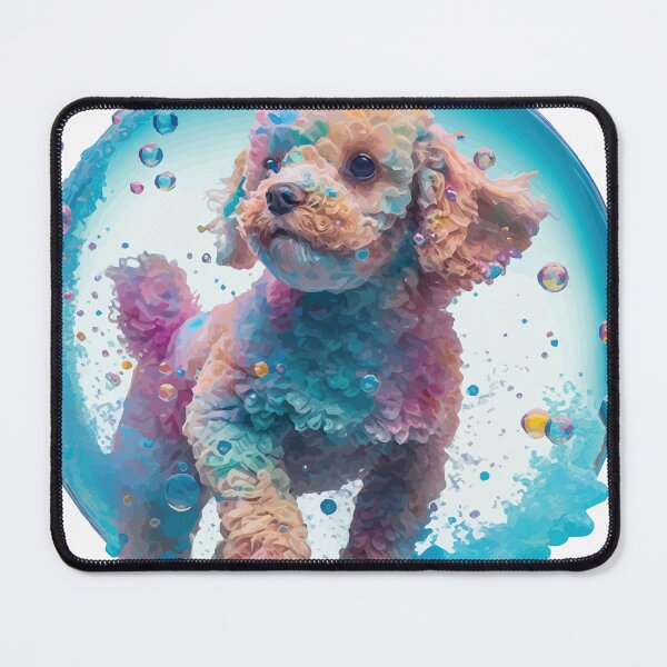 Artikelvorschau, Ein goldener Cavapoo-Welpe schwimmt in einer blauen Blase - Tiere in leuchtenden Farben entworfen und verkauft von GVRDesign.