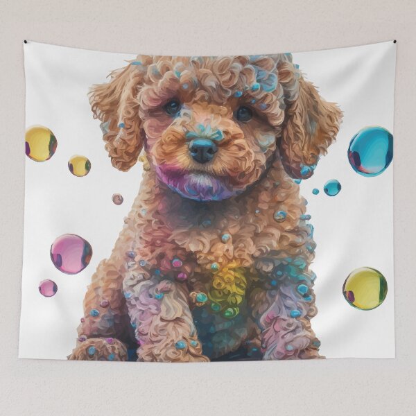 Item preview, A Cute Brown Cavapoo Puppy Sitting with Bubbles - Animals in Vibrant Color designed and sold by GVRDesign.