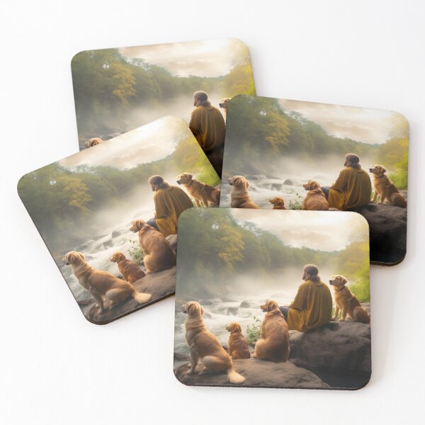 Item preview, Jesus enjoying nature with golden retrievers  designed and sold by ArtAttack3.