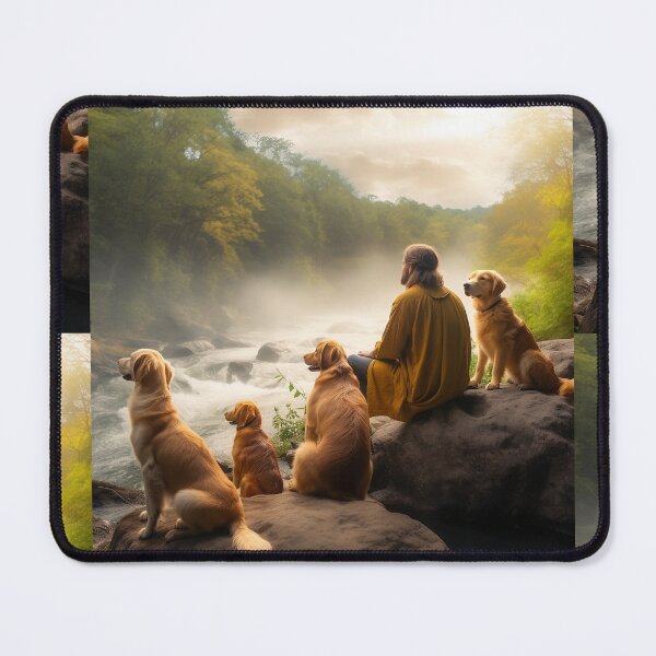 Item preview, Jesus enjoying nature with golden retrievers designed and sold by ArtAttack3.