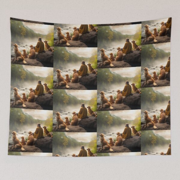 Item preview, Jesus enjoying nature with golden retrievers  designed and sold by ArtAttack3.