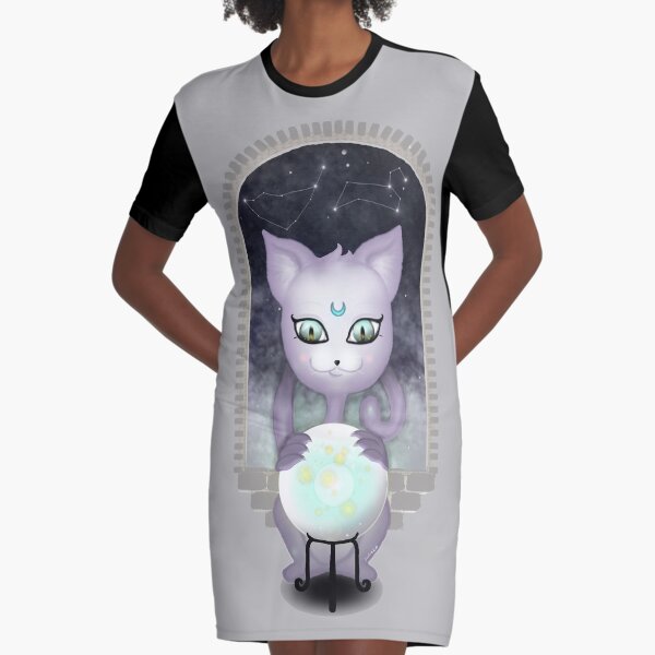 Mystic Miku | Crystal Ball & Zodiac | Light Grey Graphic T-Shirt Dress