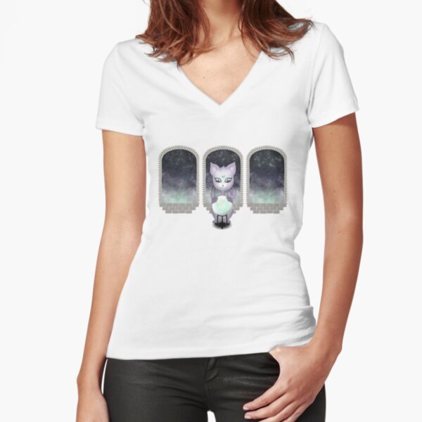 Mystic Miku | Crystal Ball & Zodiac | Light Grey Fitted V-Neck T-Shirt