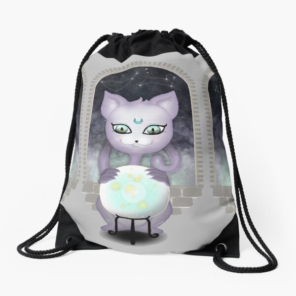 Mystic Miku | Crystal Ball & Zodiac | Light Grey Drawstring Bag