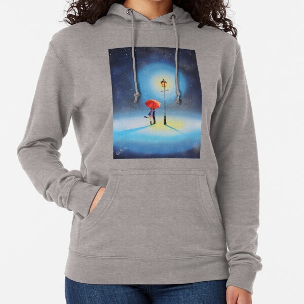 Romantic couple under a street lamp painting Lightweight Hoodie