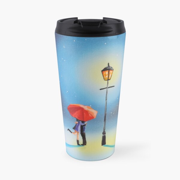 Romantic couple under a street lamp painting Travel Mug
