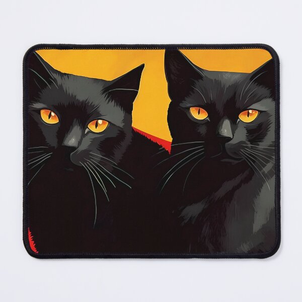 Item preview, Two twin black cats attentively gazing against a red and orange background designed and sold by SingularityGeek.