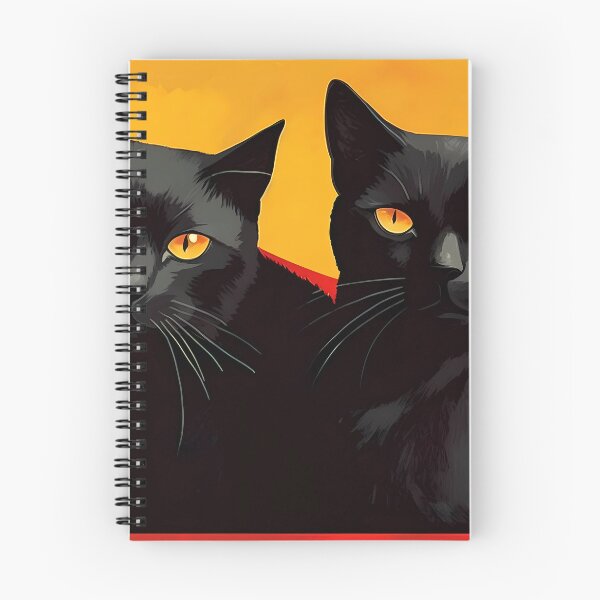Item preview, Two twin black cats attentively gazing against a red and orange background designed and sold by SingularityGeek.