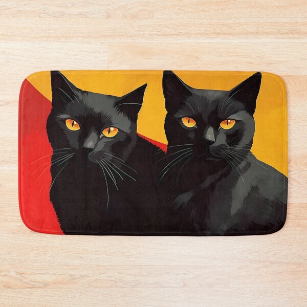 Item preview, Two twin black cats attentively gazing against a red and orange background designed and sold by SingularityGeek.