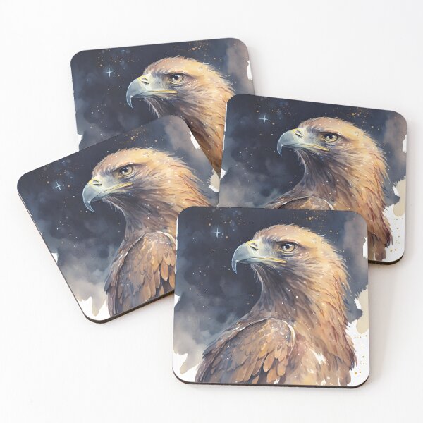 Item preview, Golden Eagle at Night Watercolor Portrait in Soft Natural Tones designed and sold by CGSGraphics.