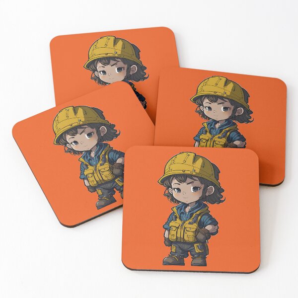 Item preview, Cute girl in construction worker gear and outfit with a hardhat and gloves designed and sold by Splachanka.