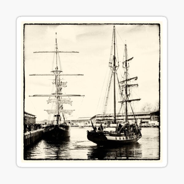 Tall Ships at Hobart Docks, Vintage Wash Sticker