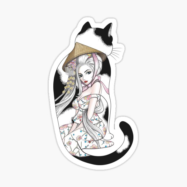 Geisha Cat tatouage Sticker