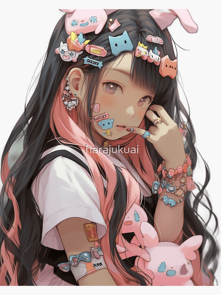 Cute Anime Girl with Black and Pink Hair