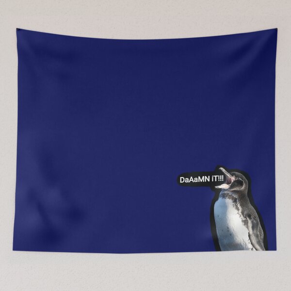 Artikelvorschau, Dark Blue background Galapagos Penguin says Damn It (#060D5B) entworfen und verkauft von SBPenguins.