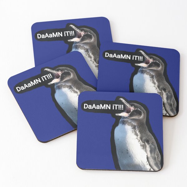 Artikelvorschau, Blue background Galapagos Penguin says Damn It (#0F1D7B) entworfen und verkauft von SBPenguins.