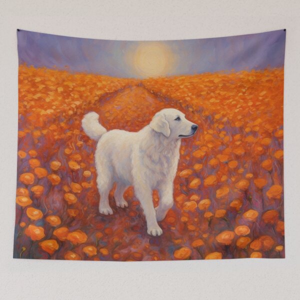 Item preview, Kuvasz in a Field of Orange Poppies - Oil Painting designed and sold by Appyrances.