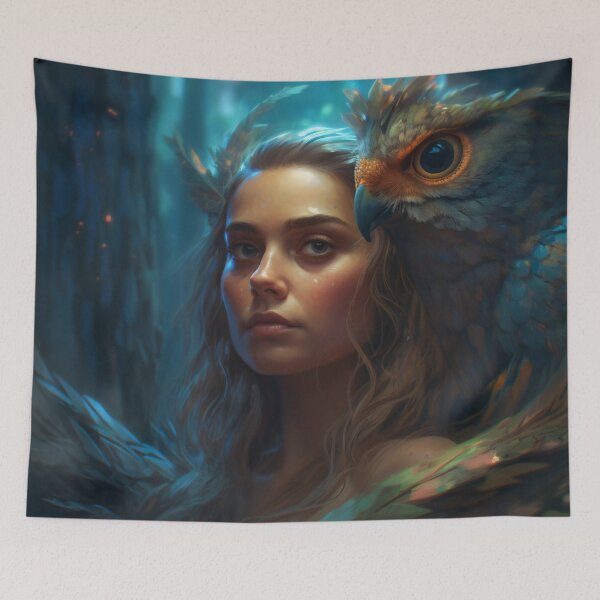 Item preview, Owl-Crowned: A Stunning Portrait of a Divine Goddess designed and sold by oanaunciuleanu.