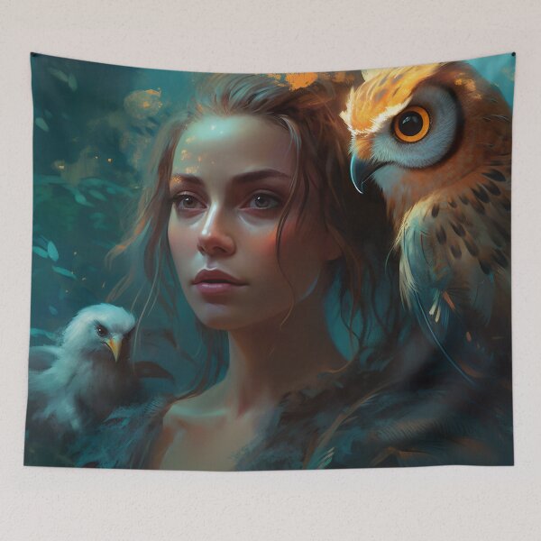 Item preview, Owl-Crowned: A Stunning Portrait of a Divine Goddess designed and sold by oanaunciuleanu.