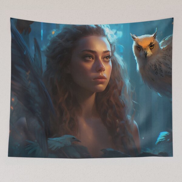 Item preview, Owl-Crowned: A Stunning Portrait of a Divine Goddess designed and sold by oanaunciuleanu.