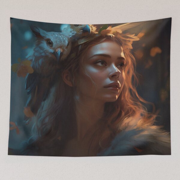 Item preview, Owl-Crowned: A Stunning Portrait of a Divine Goddess designed and sold by oanaunciuleanu.