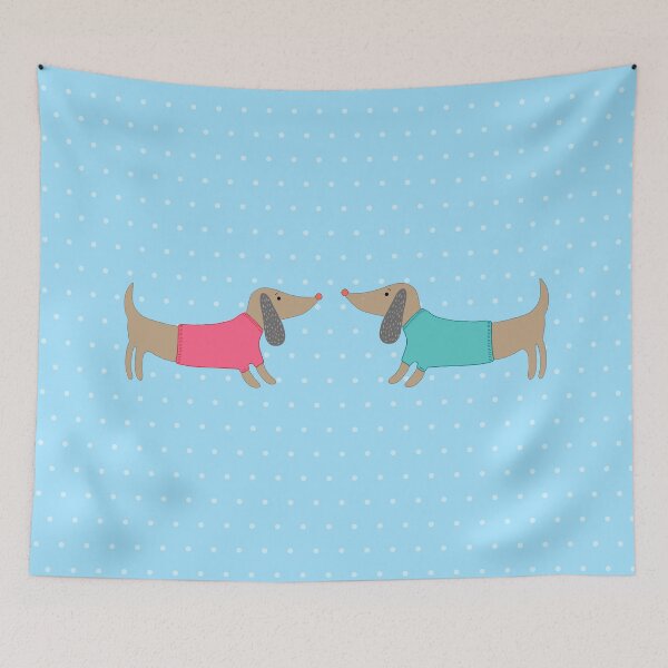 Item preview, Cute dogs in love with dots in blue background designed and sold by bigmoments.