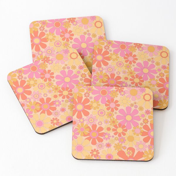 Item preview, Retro Garden Flowers 60s 70s Floral Pattern in Muted Orange Pink Yellow Apricot designed and sold by kierkegaard.