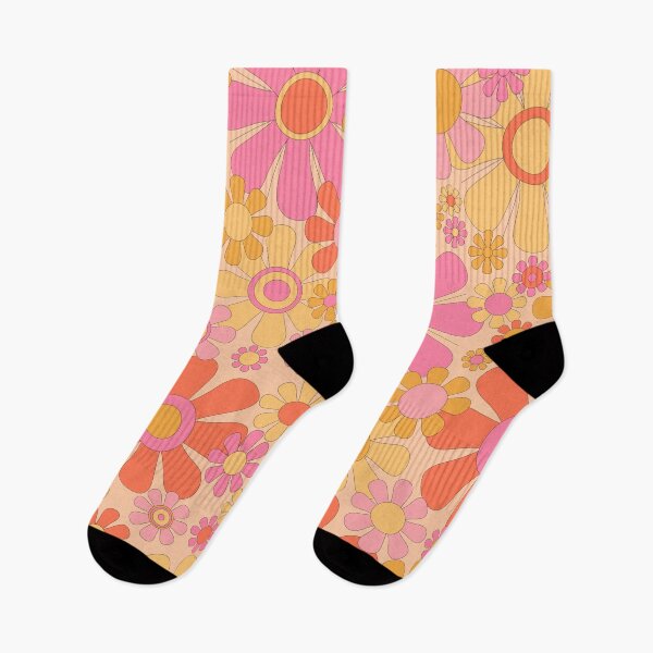 Item preview, Retro Garden Flowers 60s 70s Floral Pattern in Muted Orange Pink Yellow Apricot designed and sold by kierkegaard.