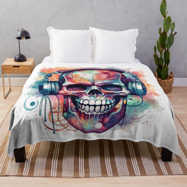 Item preview, Watercolor illustration skull with headphones designed and sold by Maycon Arts.
