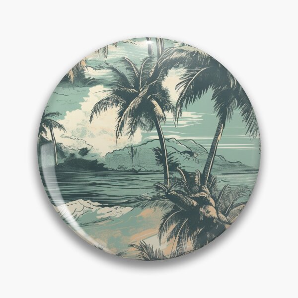 Item preview, Dreamy Vintage Ocean Waves & Palm Trees Seamless Pattern designed and sold by lolomastudio.