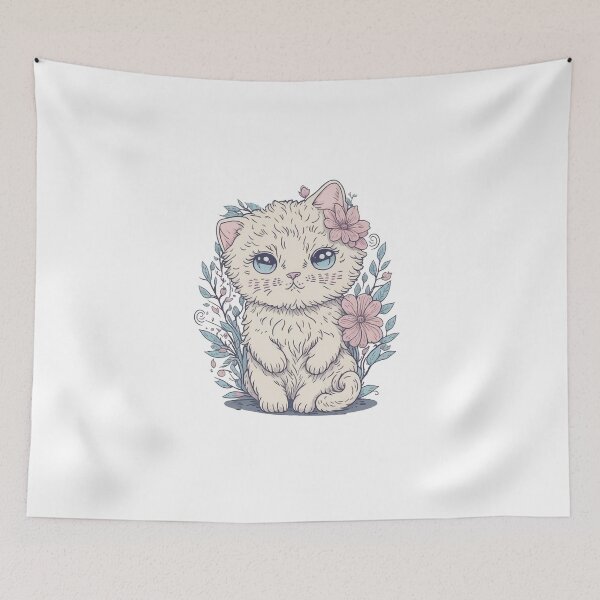 Item preview, Baby White Cat Blue Eye with Flower designed and sold by pigipeach.