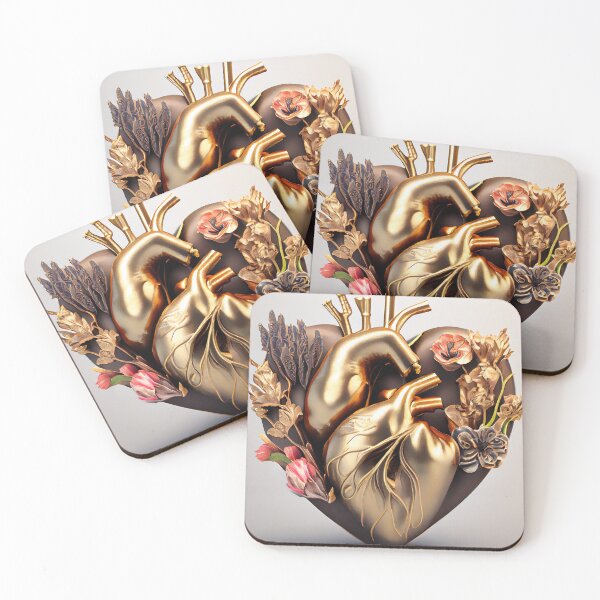 Item preview, Blooming anatomical human golden heart designed and sold by anytka.