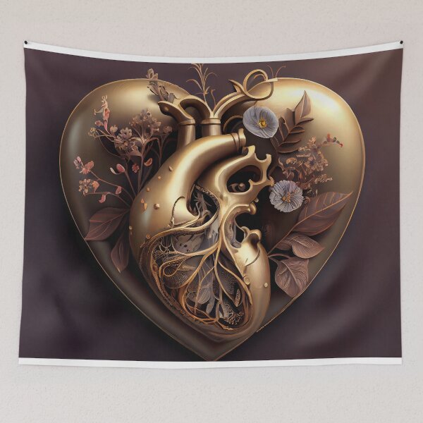 Item preview, Blooming anatomical human golden heart designed and sold by anytka.