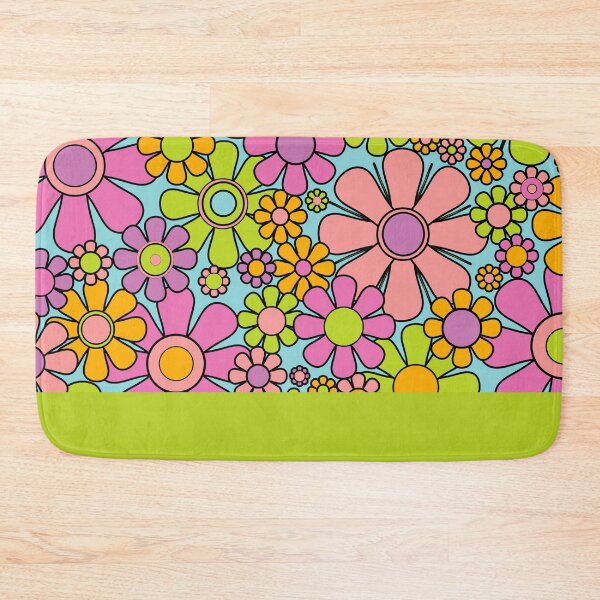 Item preview, Retro Garden Flowers 60s 70s Colorful Floral Pattern Chartreuse Cuff designed and sold by kierkegaard.
