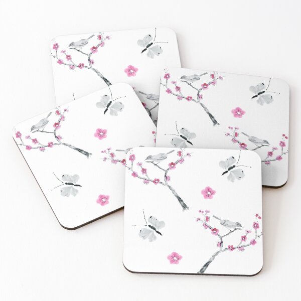 Item preview, Peach branch with bird and butterfly - double designed and sold by Raffaella Lunelli.