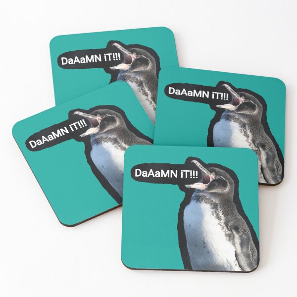 Artikelvorschau, Teal background Galapagos Penguin says Damn It (#03A096) entworfen und verkauft von SBPenguins.